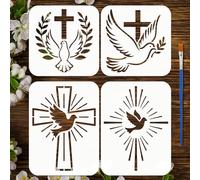FINGERINSPIRE 4 Pz Stencil per Pittura a Croce di Colomba con Pennello, Stencil Riutilizzabili per Disegno e Pittura di Colombe della Pace Silhouette di Piccioni per Decorazioni Murali Fai da Te