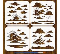 FINGERINSPIRE 4 Pz Stencil per Pittura con Elementi Naturali con Pennello 15x15cm Stencil di Disegno in Plastica per Nuvole Sole Luna e Stelle Stencils a Tema Naturale per la Decorazione del Pavimento