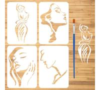 FINGERINSPIRE 4 Pz Stencil per Pittura con Figure Minimaliste con Pennello 21x29.7cm Modello di Disegno di Bellezza Femminile Modello di Arte Moderna Tema Donna Stencil Fai da Te per Pittura su Legno