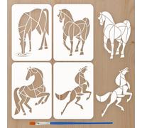 FINGERINSPIRE 4 Pz Stencil per Pittura di Cavallo Geometrici con Pennello, 29.7x21cm Stencil di Cavallo Eleganti per Dipingere su Legno, Tessuto, Arredamento e Decorazioni per la Casa in Tela e Mobili