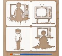 FINGERINSPIRE 4 Pz Stencil per Pittura di Persone e Televisione con Pennello, 30x30cm Riutilizzabili Stencil di TV in Plastica per Graffiti Stencils a Tema Graffiti per Decorazioni