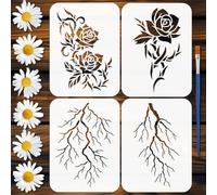 FINGERINSPIRE 4 Pz Stencil per Tatuaggio a Forma di Fulmine Rosa con Pennello, 15x20cm Modello Decorativo per Disegno di Foglie di Fiori Stencil di Fiori per Decorazione di Pareti e Pavimenti