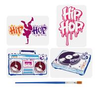 FINGERINSPIRE 4 Pz Stencils con Motivi Graffiti e Pennello, 21x29.7cm Stencils per Street Art Stencil per Radio Vintage Stencil per Giradischi Retrò Modello a Tema Graffiti per Dipingere su Pareti
