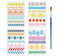 FINGERINSPIRE 4 Pz Stencils da Parete con Pizzo Botanico e Pennello, 29.7x21cm Stencil per Pittura Floreale In Pizzo Stencil da Parete con Bordo Floreale Vintage per Pittura su Legno, Carta, Tessuto