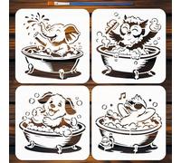 FINGERINSPIRE 4 Pz Stencils per Vasca da Bagno con Pennello, 20x20cm 4 Stili di Animali Che Fanno Il Bagno Stencil con Elefanti Anatre Cani Gufi Stencil per Dipingere su Legno, Pareti, Tessuti, Mobili
