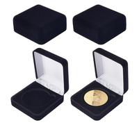 FINGERINSPIRE 4 scatole da 50 mm in velluto nero per monete da 6,8 x 6,6 x 2,8 cm, scatola di presentazione quadrata per badge scolastico, espositore, medaglie, spille da bavero