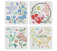 FINGERINSPIRE 4 stencil a forma di colibrì con fiori di insetti, 30 x 30 cm, grandi dimensioni, uccelli, floreale, ape, libellula, farfalle, stencil riutilizzabili in Mylar fai da te per pittura