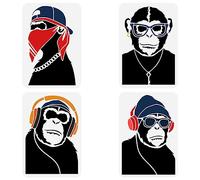 FINGERINSPIRE 4 stencil a forma di scimpanzé hiphop, 4 stili, modello da disegno con oranghi, gorilla con cuffie, stencil in plastica per dipingere su legno da parete, decorazione per la casa fai da