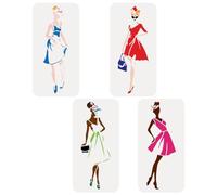 FINGERINSPIRE 4 stencil da donna alla moda per la pittura, 15 x 30 cm, in plastica PET, ragazza, vestito di bellezza, cappelli, modelli da disegno, stencil per pittura con sagoma di signora scavata,