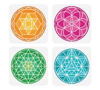 FINGERINSPIRE 4 stencil geometrici per pittura di fiori 20 x 20 cm, stencil per spruzzatura in PET con fiore della vita, riutilizzabili, griglia di cristallo, stencil da parete, temi religiosi,