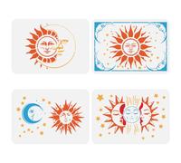 FINGERINSPIRE 4 stencil grandi per pittura a forma di sole, luna, stella, 21 x 29,7 cm, 4 stili, in PET rettangolare, sole e luna con viso a spruzzo, riutilizzabili, template da parete a tema fantasy,