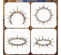 FINGERINSPIRE 4 stencil per pittura a forma di corona di spine, 15 x 15 cm | Stencil vuoti riutilizzabili in PET con pennello per pittura stencil a tema religioso per pareti in legno tessuto fai da te