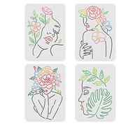 FINGERINSPIRE 4 stencil per viso da donna, 29,7 x 21 cm, stencil per pittura da donna, motivo floreale e femminile, in plastica, per decorare la casa, fai da te, per dipingere su pavimenti in legno