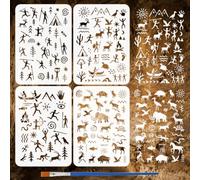 FINGERINSPIRE 4 stencil tribali con persone primitive 21 x 29,7 cm | Con pennello, stencil per pittura in stile grotta, riutilizzabile, con animali antichi, per arte fai da te, pittura in legno