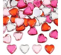 FINGERINSPIRE 48 strass autoadesivi a forma di cuore, 25 x 25 mm, in acrilico, colore rosso, rosa, trasparente, con retro piatto, strass per cosplay, matrimoni, costumi fai da te