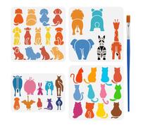 Fingerinspire 4Pz Animal Back Silhouette Stencil per la Pittura con Pennello A4/30cm Animali della Fattoria Template Cane Cucciolo Gatto Maiale Coniglio Stencil in Plastica Template per la Decorazione