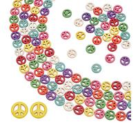 FINGERINSPIRE 4pz Perline Sintetiche Tinte Turchese con Segno Della Pace Fili Lunghi 39cm Filo Elastico Colorato Perline con Segno Della Pace per Braccialetti DIY Forniture (26 perline/Fili da 15mm)