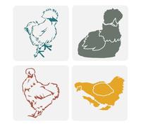 FINGERINSPIRE 4pz Silky Chicken Painting Stencil 20x20cm Riutilizzabile Pollo Modello Stencil Animale da Fattoria Plastica Stencil Modello Pollo Stencil per Dipingere su Tela Tessuto Parete Mobili