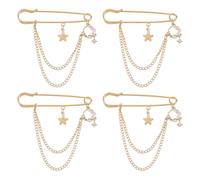 FINGERINSPIRE 4Pz Spilla a Forma di Stella con Catena Appesa, 70x70mm in Lega di Strass con Luna e Astrina in Oro Chiaro Spilla a Forma di Stella con Catena Appesa per Decorazione di Giacche da Bavero