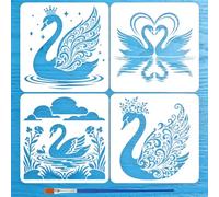 FINGERINSPIRE 4Pz Stencil a Forma di Cigno con Pennello 30x30cm Elegante Set di Stencil a Forma di Lago dei Cigni Riutilizzabili Modelli di Disegno con Pennello per Pittura Murale Decorazioni in Legno