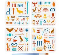 FINGERINSPIRE 4Pz Stencil con Motivi Egiziani per Dipingere con Pennello, 15x15cm Riutilizzabile Stencil di Uccelli Simboli Gatti Persone Stencils in Plastica a Tema Egiziano per Decorazione Murale