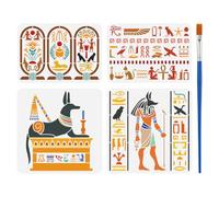 FINGERINSPIRE 4Pz Stencil con Simboli Egizi per Dipingere con Pennello A4/30cm Stencil di Dio Anubi Stencils di Sfinge Stencils di Occhio di Horus con Geroglifico Cavo Template a Tema Egiziano