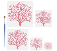 FINGERINSPIRE 5 stencil di corallo con 1 pennello di plastica, 5 misure, modello corallo, stencil in plastica, oceano, tema barriera corallina, stencil per dipingere su pareti in legno, tela mobili