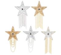 FINGERINSPIRE 5 toppe scintillanti con strass a forma di stella (oro e argento), da stirare o cucire, alla moda, con catene, nappe, nappe, spalline, per riparazioni