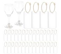 FINGERINSPIRE 50 Pz Marcatori di Identificazione per Bicchieri Rettangolari 40x20x2mm Ciondoli per Bicchieri da Vino in Acrilico Trasparente con 50 Pz Anelli in Ottone, Etichette per Bevande per Feste