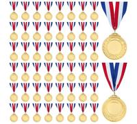 FINGERINSPIRE 50 Pz Medaglie Premio Vuote con Nastri per Il Collo Cordino Lungo 74cm Medaglie Vuote Dorate Medaglia Rotonda Piatta con Motivo a Grano Crea la Tua Medaglia per Competizioni Forniture