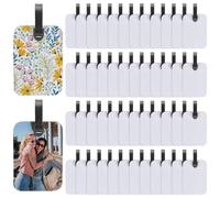 FINGERINSPIRE 50Pz Etichetta Rettangolare per Bagaglio A Sublimazione 102x72mm In Gomma Cloroprene Bianca con 50 cinghie Regolabili In PVC Etichette Identificative da Viaggio per Valigie, Eventi