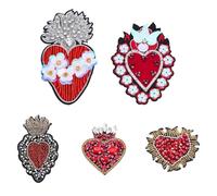 FINGERINSPIRE 5Pz Applique con Cuori di Strass con Perline 5 Stili a Forma di Cuore Rosso Toppe da Cucire Accessori Base in Feltro Abbellimento con Paillettes per Abbigliamento Decorazioni per la Casa