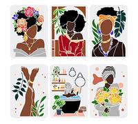 FINGERINSPIRE 6 Pezzi di Stendardi Africani per Donne 21x29,7 cm, Stendardi per Dipingere Sculture Afroamericane, Silhouette Femminile, Stendardi per Decorazione da Bagno, per Dipingere su Legno