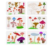 FINGERINSPIRE 6 Pezzi Stencil per Disegno di Funghi Vari 29,7x21cm Funghi Shiitake Funghi Enoki Modello per Pittura Boletus Finferli Api Cavallette Formiche Stencil per Pittura