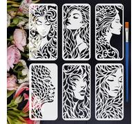 FINGERINSPIRE 6 Pz Stencil con Silhouette di Viso di Donna con Pennello, 15x30cm Stencil con Volti Femminili Eleganti In Vari Stili, a Tema Femminile, per Dipingere su Legno, Pareti, Carta, Tessuto