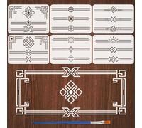 FINGERINSPIRE 6 Pz Stencil per Pittura con Bordi Geometrici e Pennello, 21x29.7cm Angoli e Bordi Modello di Disegno Tema Geometrico Fai da Te Stencil per Pittura su Legno, Pareti, Tessuti e Mobili