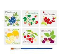 FINGERINSPIRE 6 Pz Stencil per Pittura di Bacche e Frutta con Pennello, 20x20cm Stencil per Mirtilli Fragole Ribes Rosso Stencils per Limone Ciliegia Lampone Foglie Parole Modello a Tema Vegetale