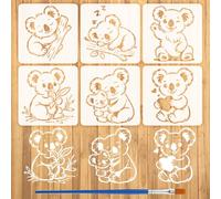 FINGERINSPIRE 6 Pz Stencils di Koala Carini con Pennello, 15x15cm Stencil Koala Addormentati Stencil PET Temi Animali per Pavimento in Legno Piastrelle Parete