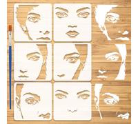 FINGERINSPIRE 6 Pz Stencils per Tratti del Viso con Pennello, 15x15cm Stencil per Volti Umani Stencil per Espressioni Facciali Modello a Tema Umano per Dipingere su Legno, Pareti, Mobili