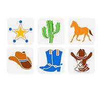 FINGERINSPIRE 6 Pz Western Cowboy Stencil 15x15cm Tema Cowboy Disegno Pittura Stencil Plastica Stella Cactus Cavallo Cappello Stivale Modello Stencil Template Stencil Riutilizzabili per Pareti