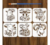FINGERINSPIRE 6 stencil con scritte di capre con pennello, 15 x 15 cm, stencil con scritta in lingua inglese "Animali selvatici", riutilizzabili, in PET, per pavimenti in legno, pareti, fai da te e