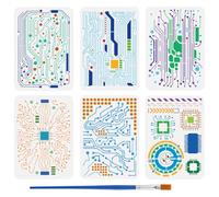 FINGERINSPIRE 6 Stencil per Circuito Stampato con 1 Pennelli in Plastica 21x29.7cm Modelli di Diagrammi di Circuito Stencil Elettronici per Schizzi per Dipingere su Mobili in Legno Pareti e Pareti