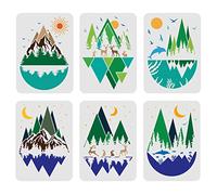 FINGERINSPIRE 6 stencil per montagne, 29,7 x 21 cm, in plastica, per pittura di paesaggi, montagne, luna, sole, cervo, delfino, modello, stencil riutilizzabili, per dipingere