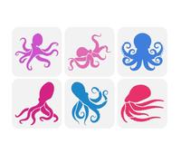 FINGERINSPIRE 6 stencil per pittura a forma di polpo 15 x 15 cm, riutilizzabili, 6 stili di creature marine, polipo, fai da te, estate, oceano, decorazione, stencil per pittura su legno, pareti,