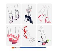 FINGERINSPIRE 6 stencil per pittura con tacco alto con pennello, 21 x 29,7 cm, modello creativo da donna, alla moda, sagoma di disegno, modello da donna con tacco alto, per dipingere su mobili da