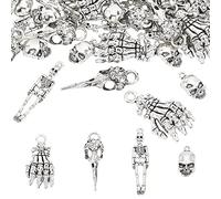 FINGERINSPIRE 60 Pz 4 Stili Metallo Scheletro Teschio Mano Artigli Ciondolo Testa Uccello Ciondolo Scheletro Lega Corvo Corvo Ciondoli Teschio Ciondoli Stile Tibetano per Portachiavi Collana