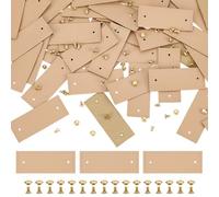 FINGERINSPIRE 60Set Etichette In Pelle PU Etichette In Pelle Vuota 2x5cm Beige Etichetta In Pelle Fatta A Mano Con Rivetti Rettangolo Ecopelle Etichetta Vuota Etichetta In Rilievo DIY Per Jeans Borse