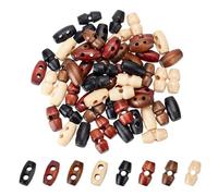 FINGERINSPIRE 64 mini bottoni a levetta in legno con 1 foro e 2 fori, 18 mm, 15 mm, piccoli bottoni a levetta per cucito, 4 colori, micro oliva, bottoni da cucito piccoli da bowling per fai da te