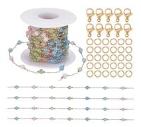 FINGERINSPIRE 6m Catena di Perline Colorate Satellitari in Ottone Dorato di Cristallo con 30 Anelli di Congiunzione in Acciaio Inossidabile e 10 chiusure a Moschettone per La Creazione di Gioielli