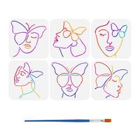 FINGERINSPIRE 6Pz Stencil a Forma di Farfalla per Dipingere con Pennello, 15x15cm Riutilizzabile Modello Astratto Stile Linea Cava Modello in Plastica a Tema Personaggio per La Decorazione di Mobili